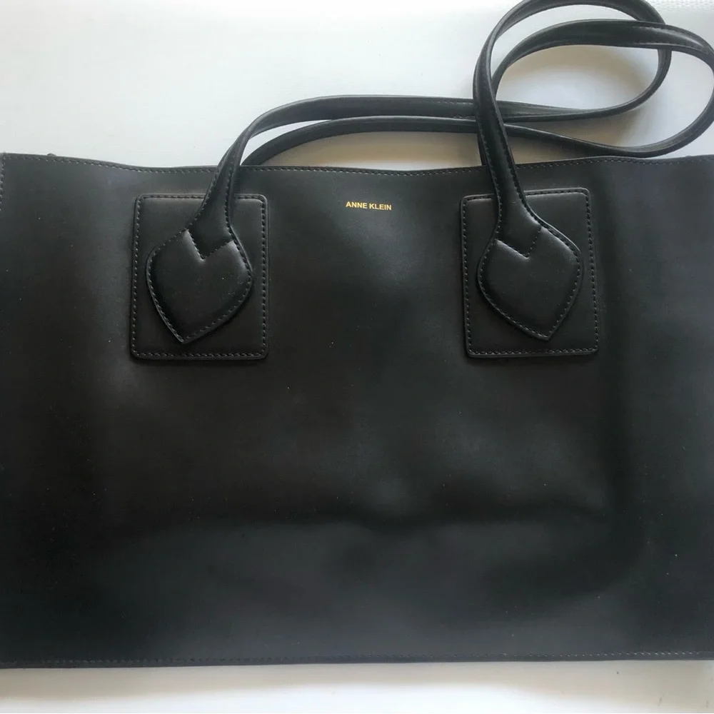 Anne Klein Black Smooth Tote with Double Handles - Picture 3 of 15